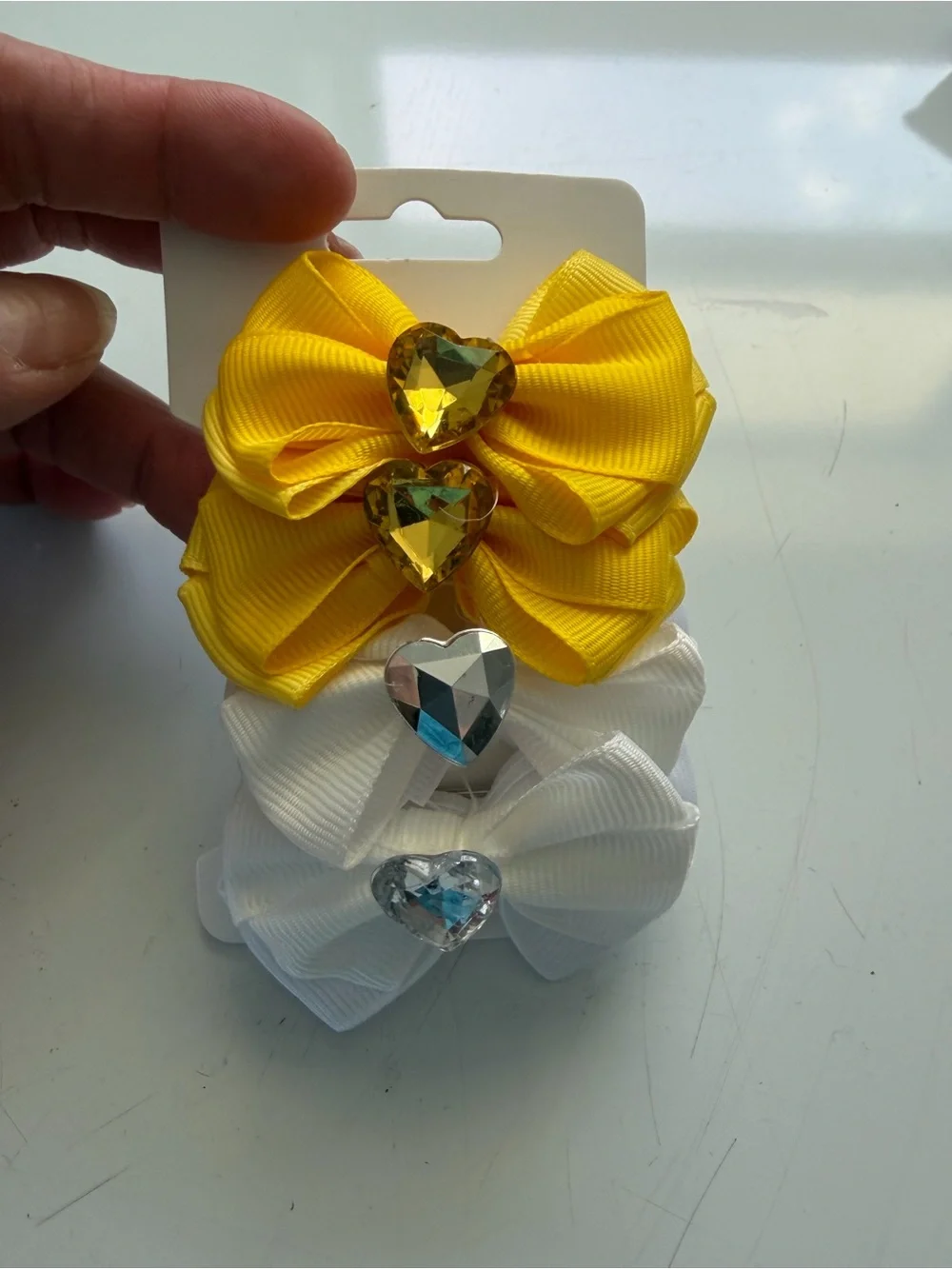 Pack of Kids Heart Gem Bow Clips - Yellow & White